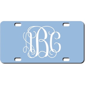 Carolina Blue Personalized Vine Monogram License Plate - Size 3" X 6" Heavy Duty Plastic License Plate