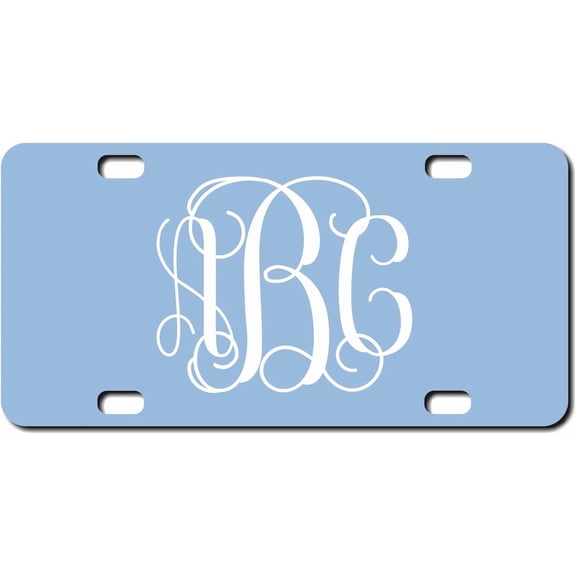 Carolina Blue Personalized Vine Monogram License Plate - Size 3" X 6" Heavy Duty Plastic License Plate
