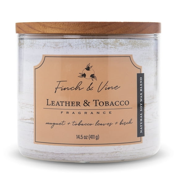 Carolina Candle Leather & Tobacco 14.5Oz, 3 Wick Candle, White