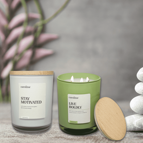 Carolina Candle Wellness 3-Wick Scented Jar Candle Bundle, Motivation & Drive, 16 oz Set of 2, 120h Burn, Citrus