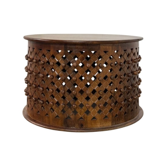 Carolina Artisan 30" Lattice Weave Mango Wood Coffee Table in Chestnut