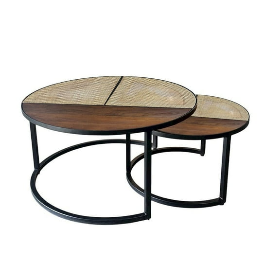 Carolina Chair & Table Cardinal 28" Round Nesting Coffee Table with Cane - Natural