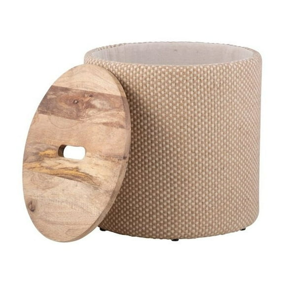 Carolina Chair & Table Handwoven Zeus Jute Check Wood Top Storage Ottoman