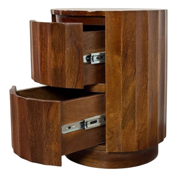 Carolina Harrison Groove 16"x 21" Round Scallop Accent Table in Chestnut