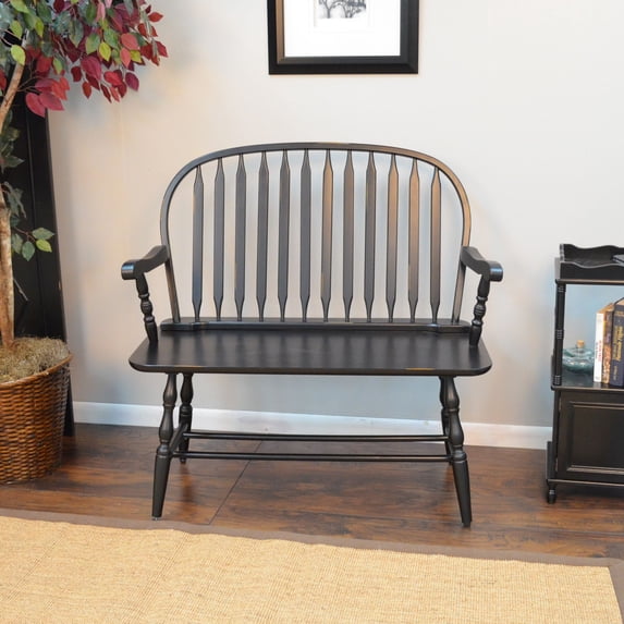 Contemporary Home Living Windsor-Style Arched Back Wood Bench - 44" - Antique Black