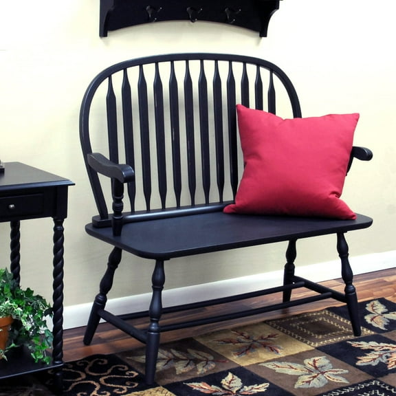 Contemporary Home Living Windsor-Style Arched Back Wood Bench - 44" - Antique Black