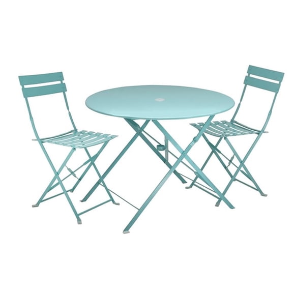 Carolina Classics  30" Folding Metal Bistro Table with Umbrella Hole in Teal