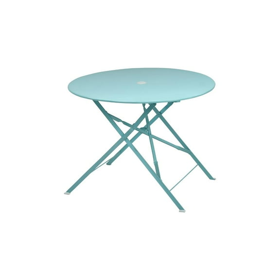 Carolina Living Bistro 36" Round Folding Outdoor Table - Umbrella Hole - Teal