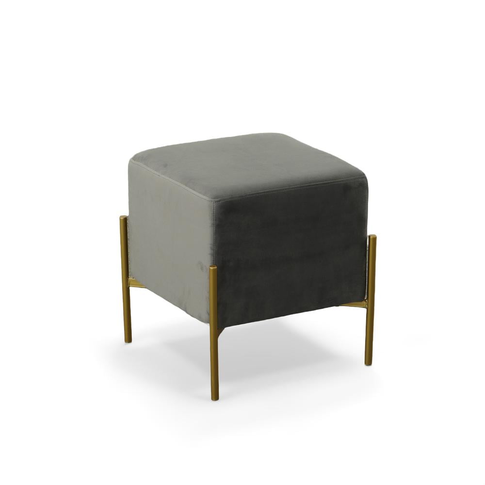 Ethan Contemporary Gray Velvet Accent Stool with Gold Finish Legs