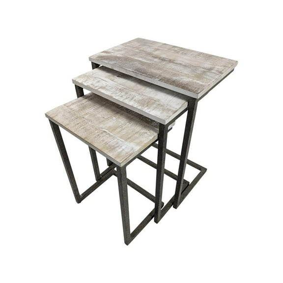 Carolina Classics Addison Nesting Table Set in Natural Driftwood/Aged Iron