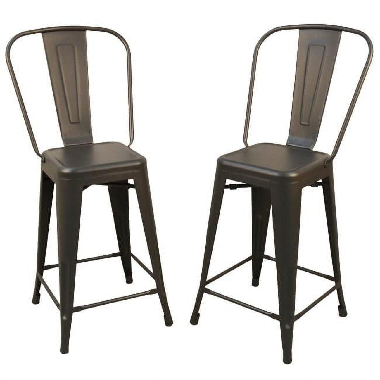 Set of 2 Rustic Pewter Counter Stools with Metal Frame