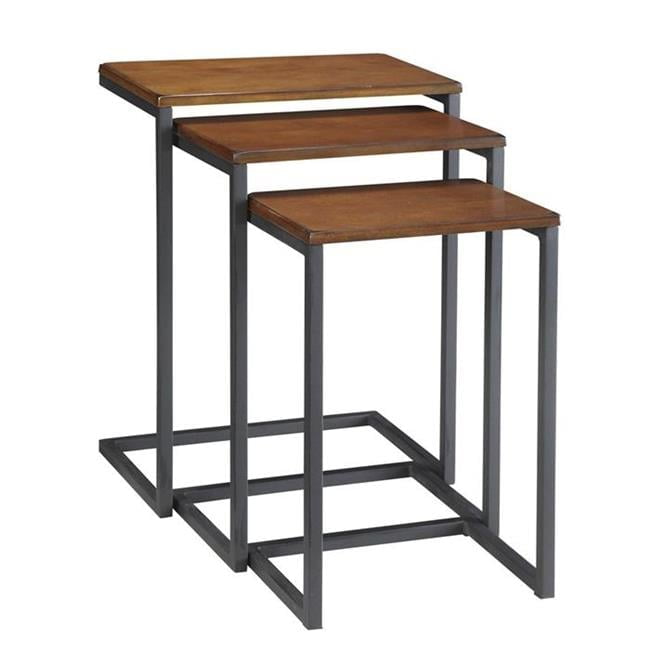 Chestnut and Black Wood Metal Nesting Tables Set of 3