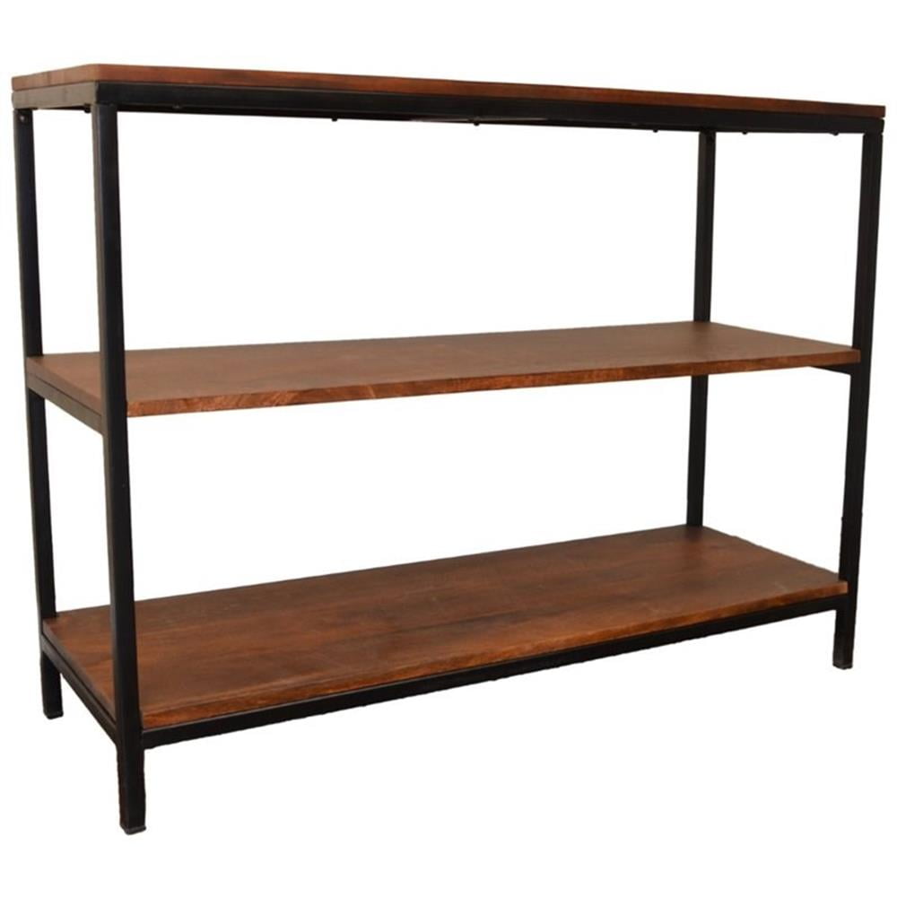 Chestnut and Black Industrial Console with Storage Shelves