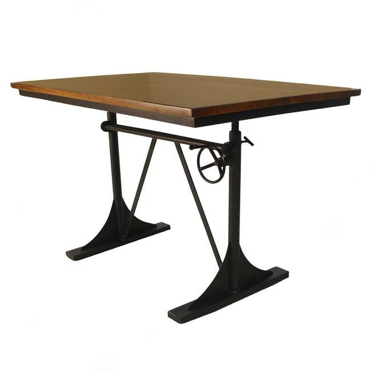 Industrial Elm and Black Cast Iron Adjustable Desk