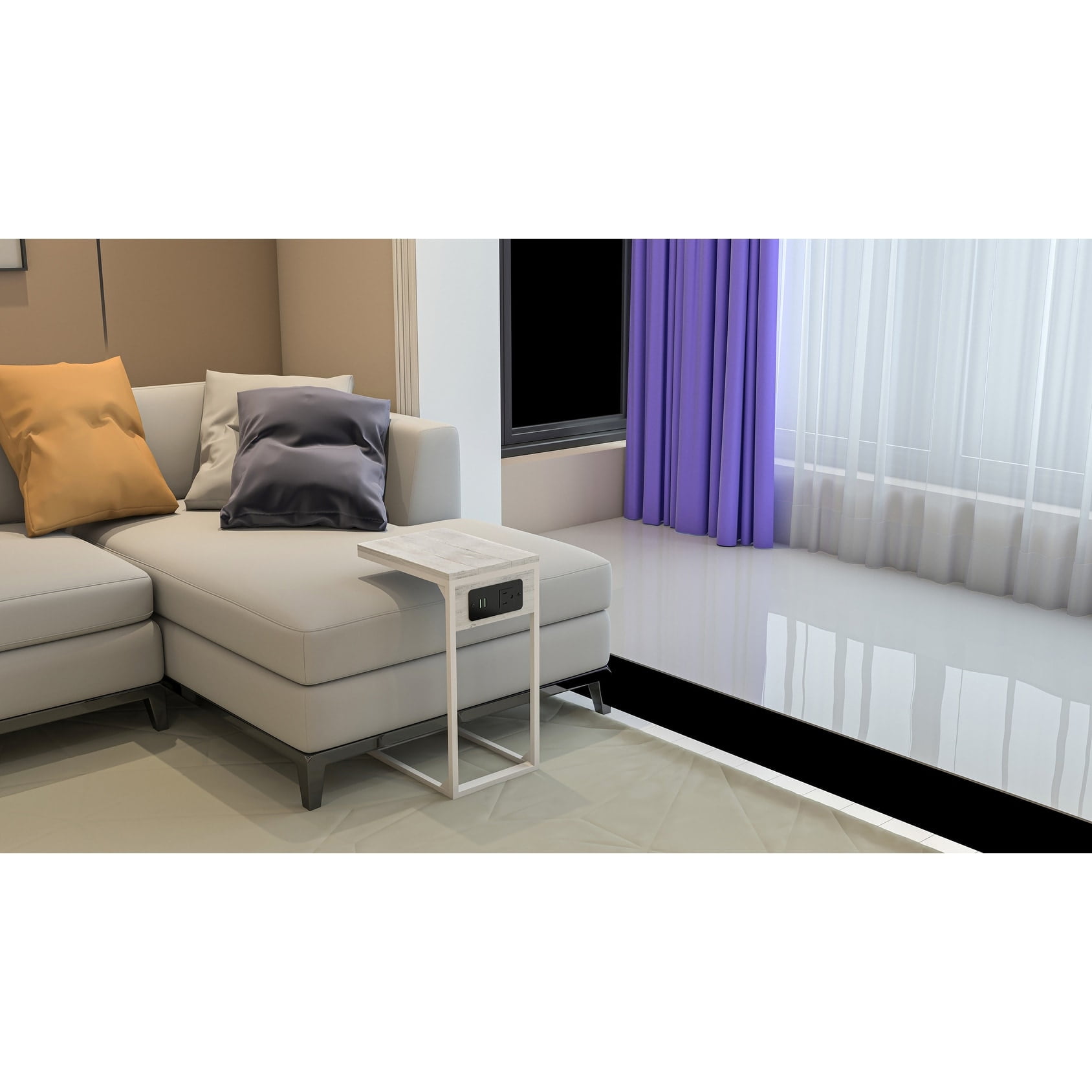 Carolina Living Chloe C-Form Accent Table - USB Ports - Whitewash ...