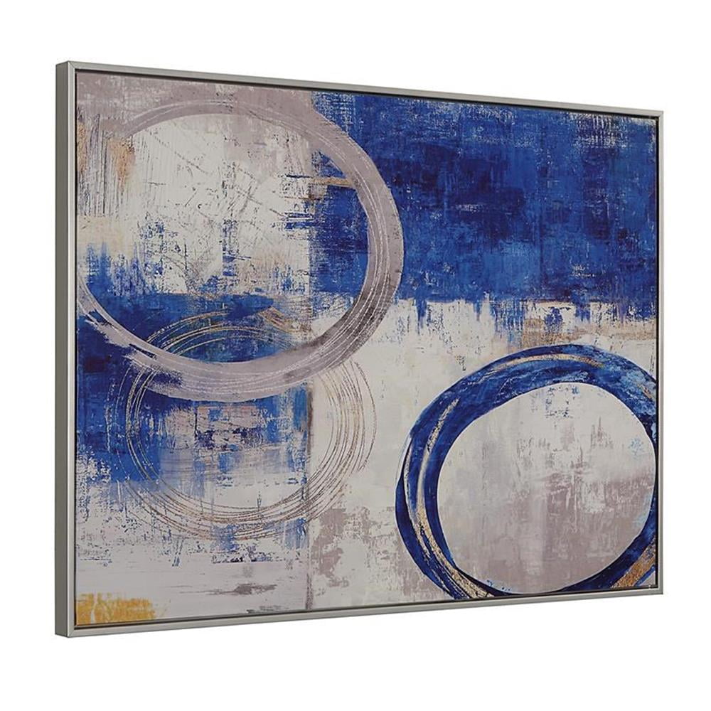 Blue and Silver Abstract Canvas Wall Art with Silver Frame
