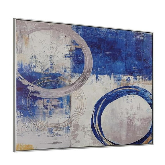 Carolina Classics Circle Abstract Wall Art 36 x 47 with Silver Frame in Blue
