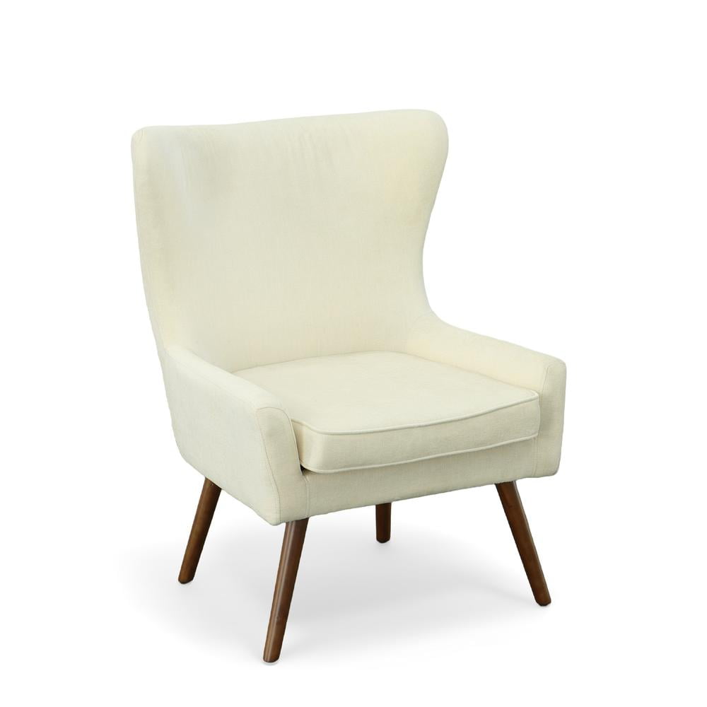 Beige Velvet Wingback Accent Chair with Poplar Wood Frame