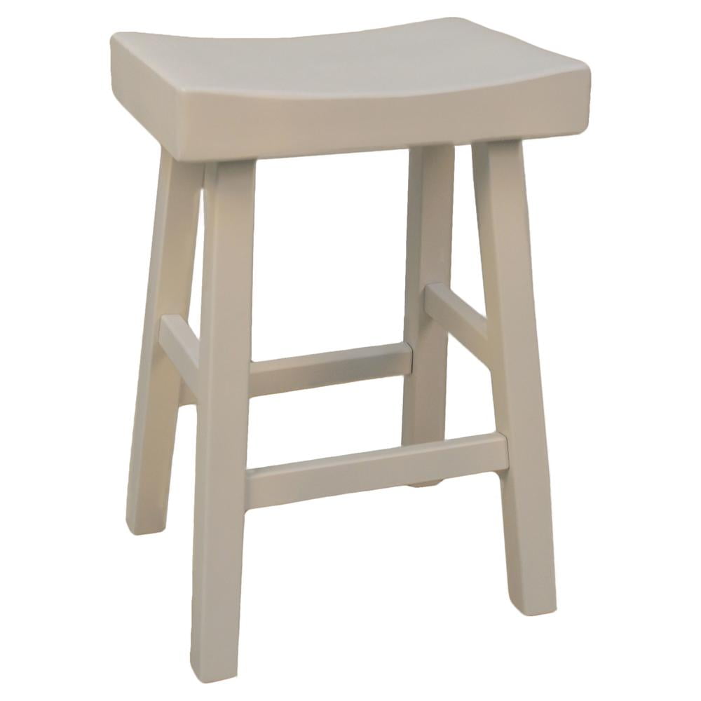 Antique White Wood Saddle Style Backless Counter Stool