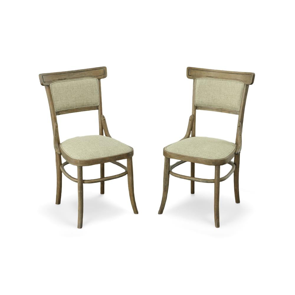 Vintage Walnut Upholstered Linen Parsons Side Chair Set