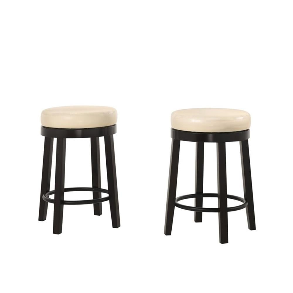 Era 24" Cream and Espresso Swivel Leatherette Counter Stool, Set of 2