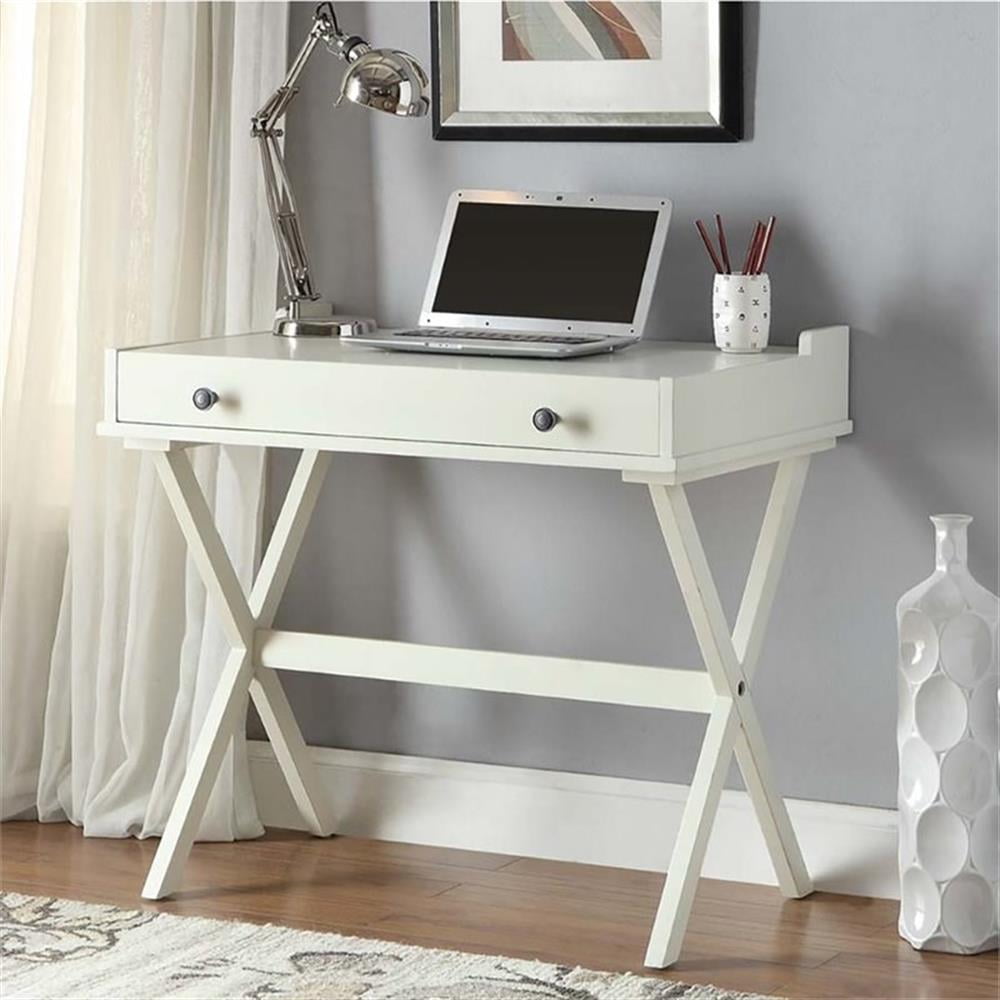 Antique White Wood Flip Top Desk with Cork Board