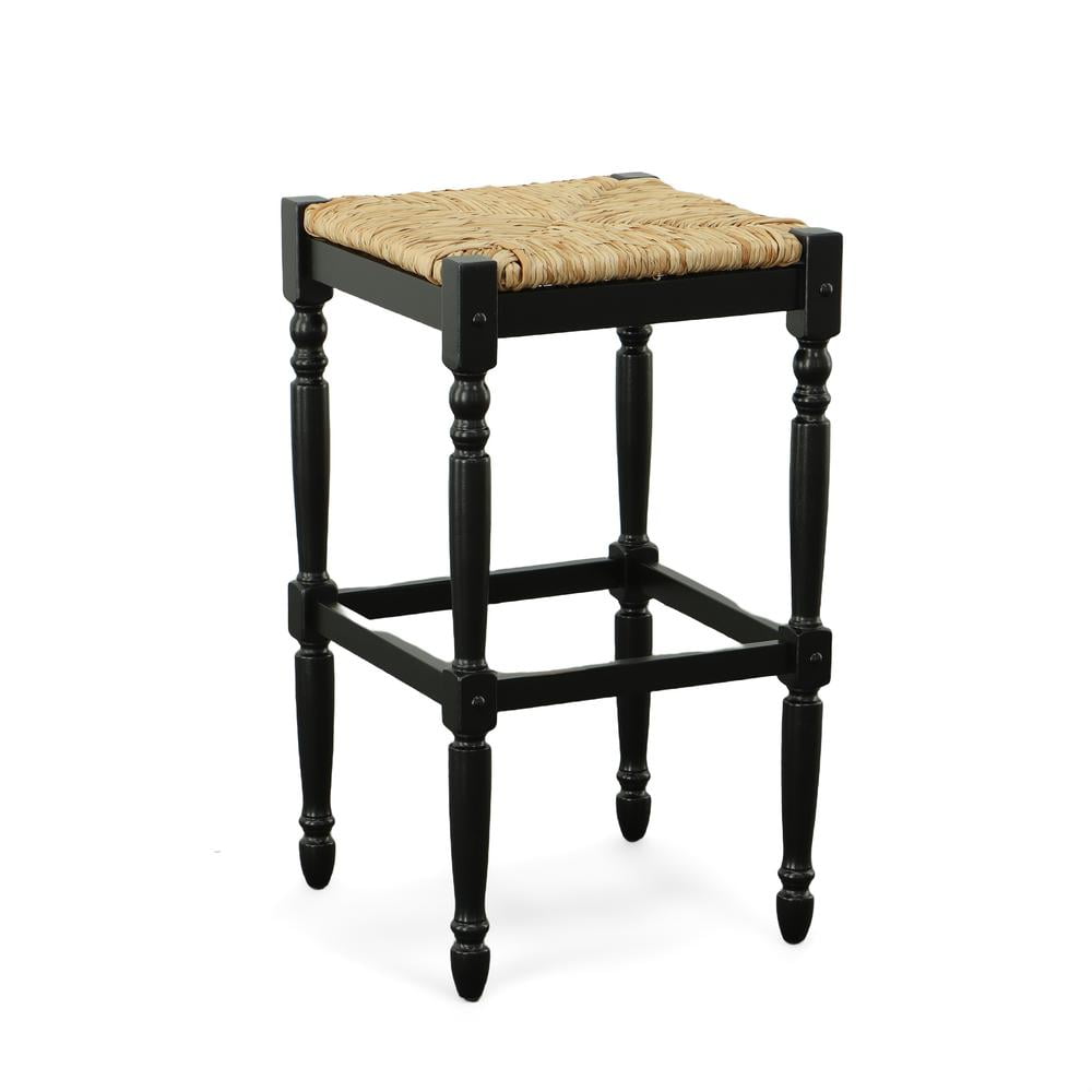 Antique Black Wood 29" Rustic Farmhouse Backless Bar Stool