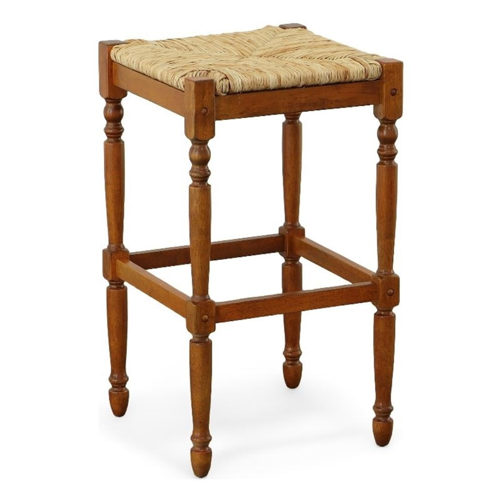 Elegant Backless Walnut Wood Counter Stool with Handwoven Seat