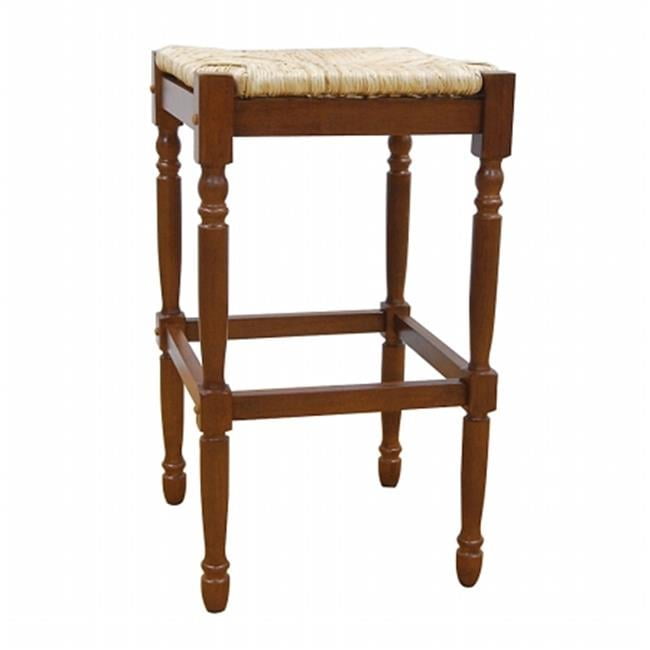 Elegant Backless Walnut Wood Counter Stool with Handwoven Seat
