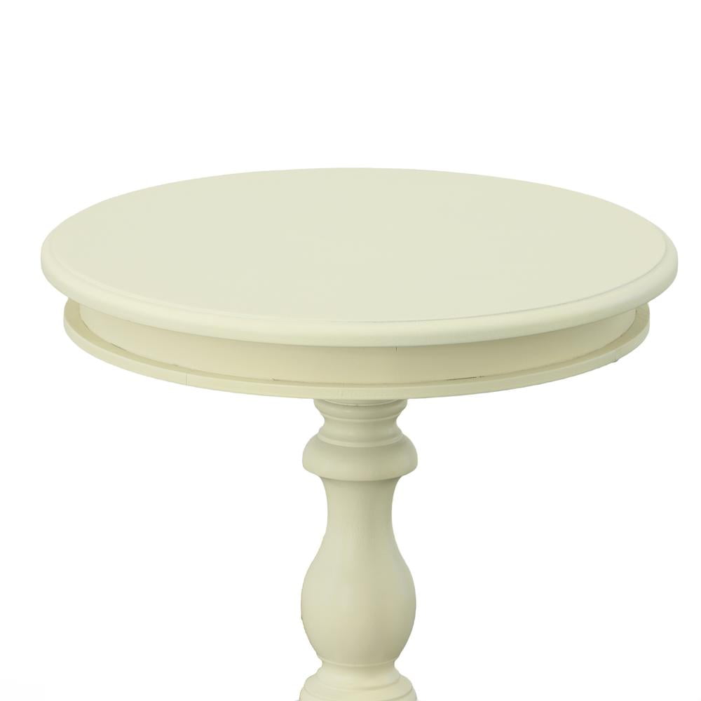 Antique Ivory Round Wood Side Table with Turned Pedestal