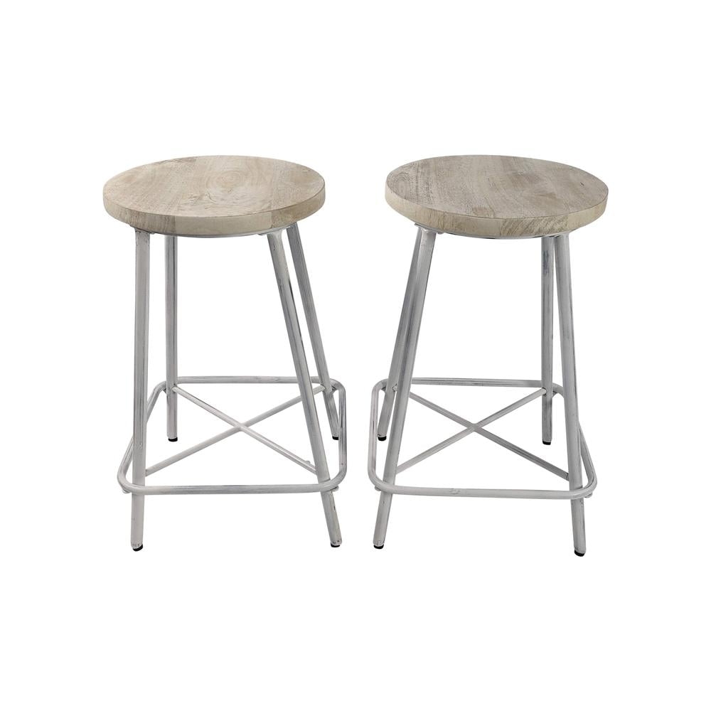 Ilona 24" Whitewash Mango Wood and Iron Counter Stools Set