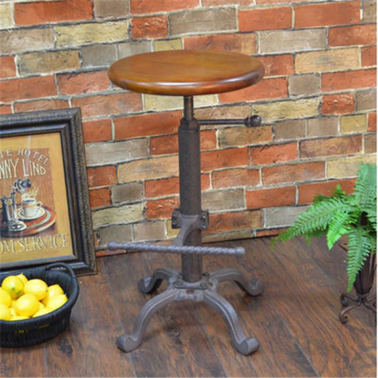 Waylon Adjustable Brown Mango Wood and Metal Swivel Stool