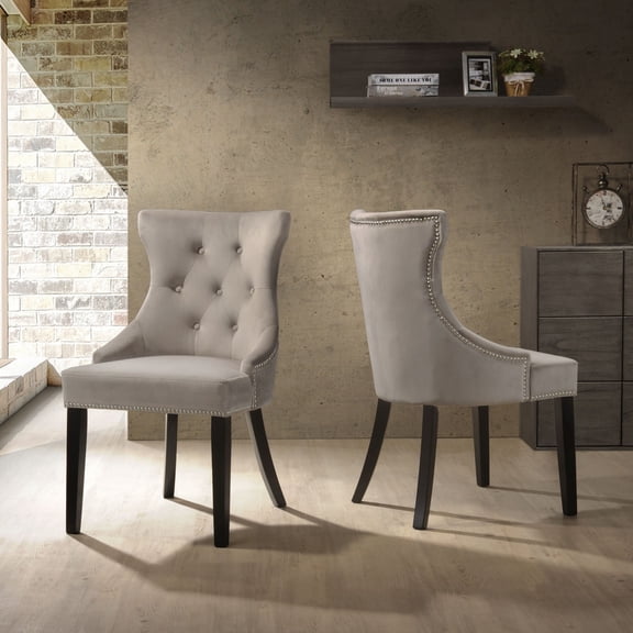 Contemporary Home Living Tufted Back Upholstered Dining Chair - 35" - Gray - Set of 2