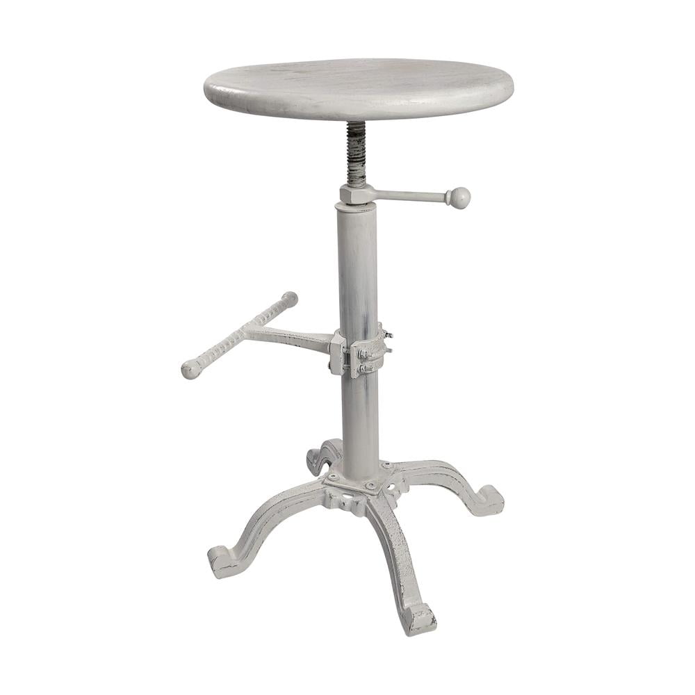 Whitewash Adjustable Swivel Backless Wood and Metal Barstool