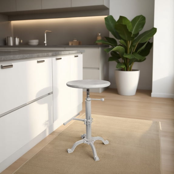 Contemporary Home Living Adjustable Round Top Barstool - 30" - White