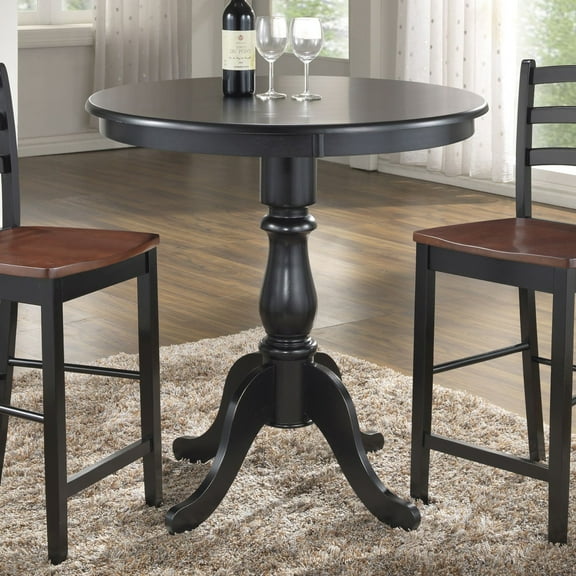 Contemporary Home Living Round Top Carved Pedestal Bar Table - 36" - Black