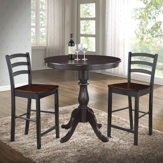 Contemporary Home Living Carved Round Pedestal Bar Table - 36" - Espresso Brown