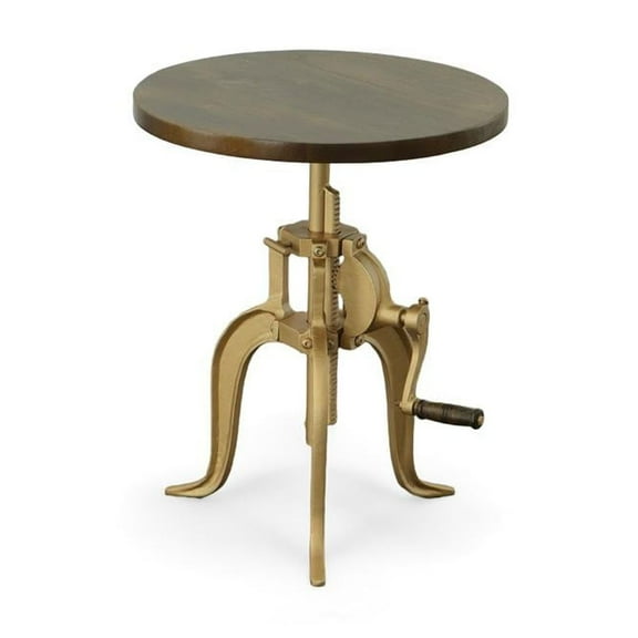 Carolina Classics Regan Adjustable Crank Wood Accent Table in Elm and Gold
