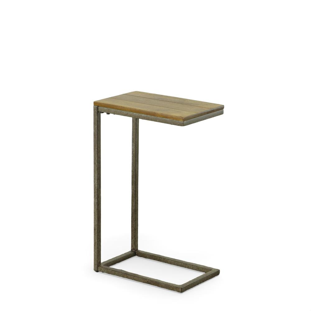 Aged Iron & Harvest Oak C Table with Grooved Wood Top
