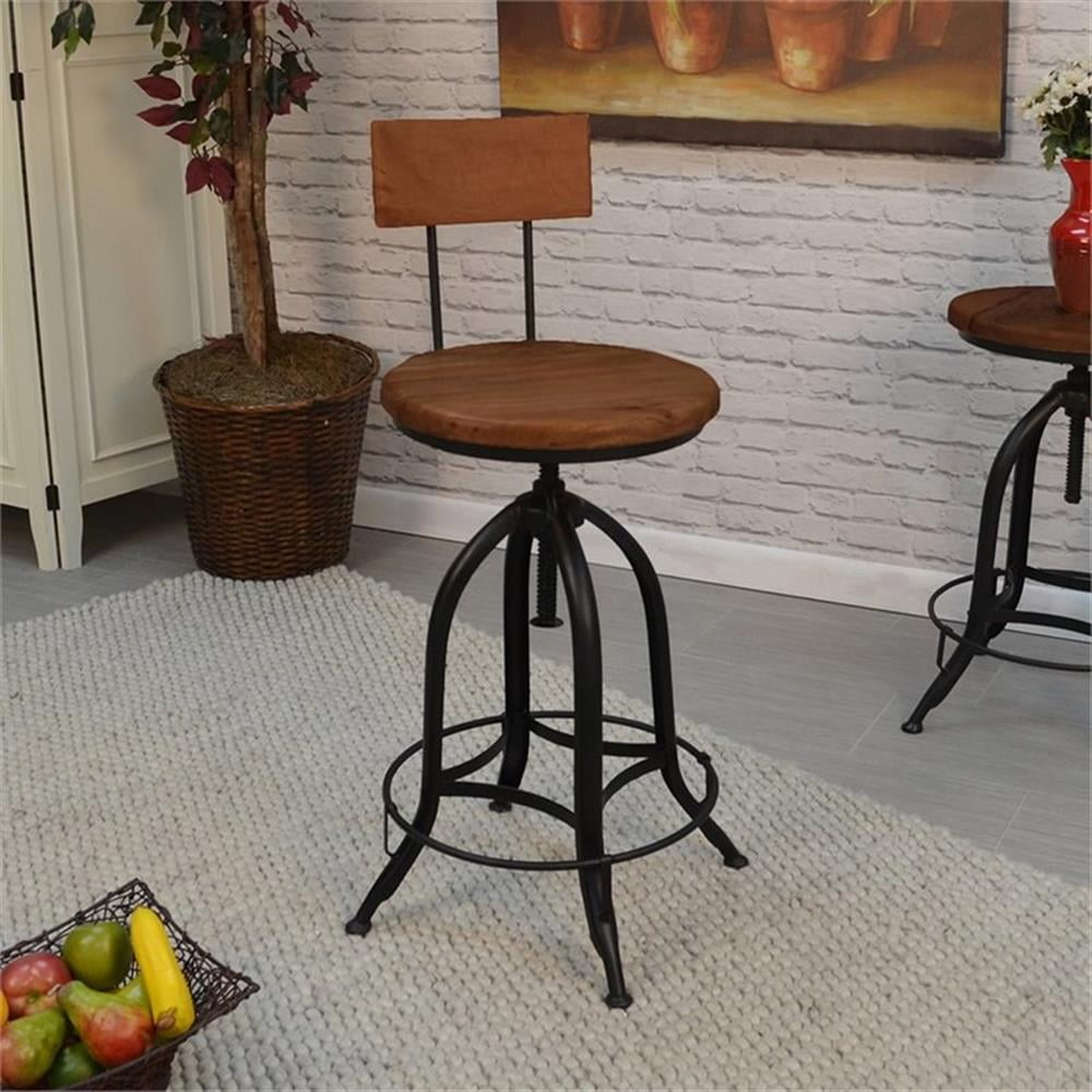 Chestnut and Black Adjustable Swivel Bar Stool with Wood Seat