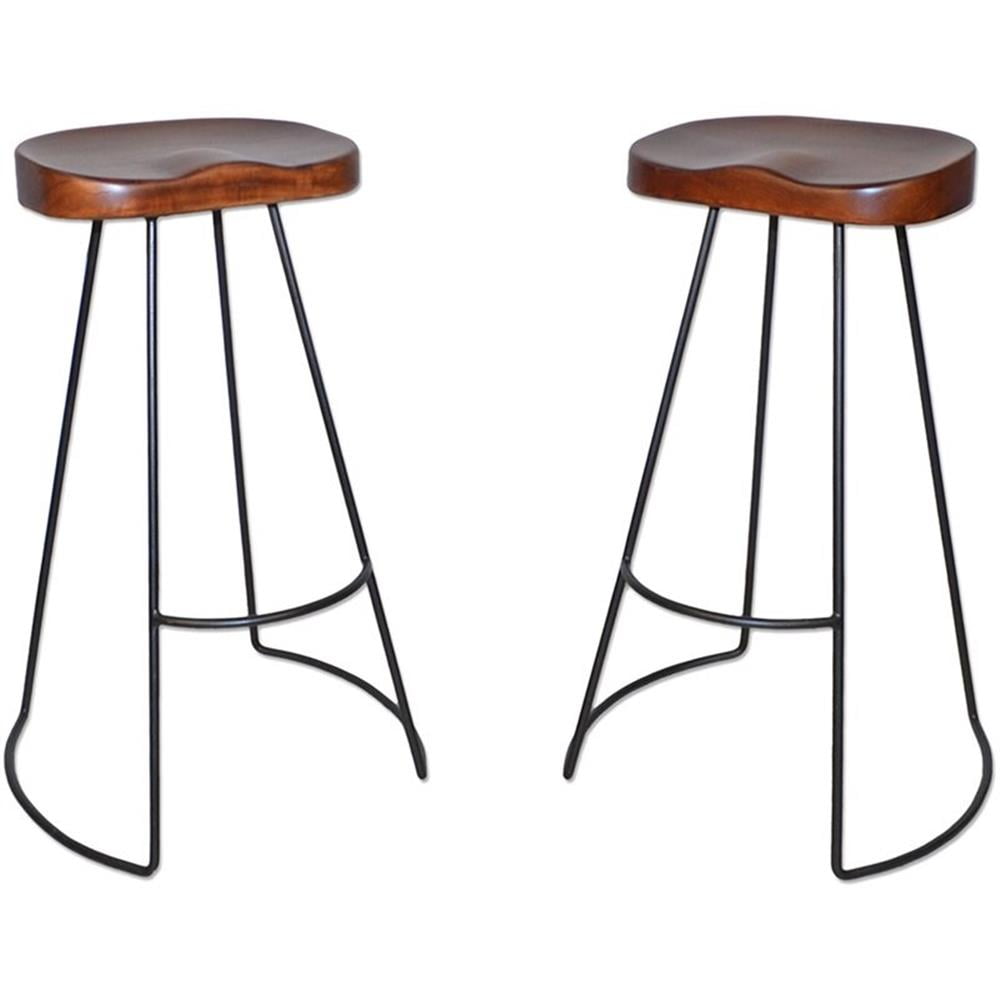 Chestnut and Black 31" Saddle Style Backless Bar Stools, Set of 2
