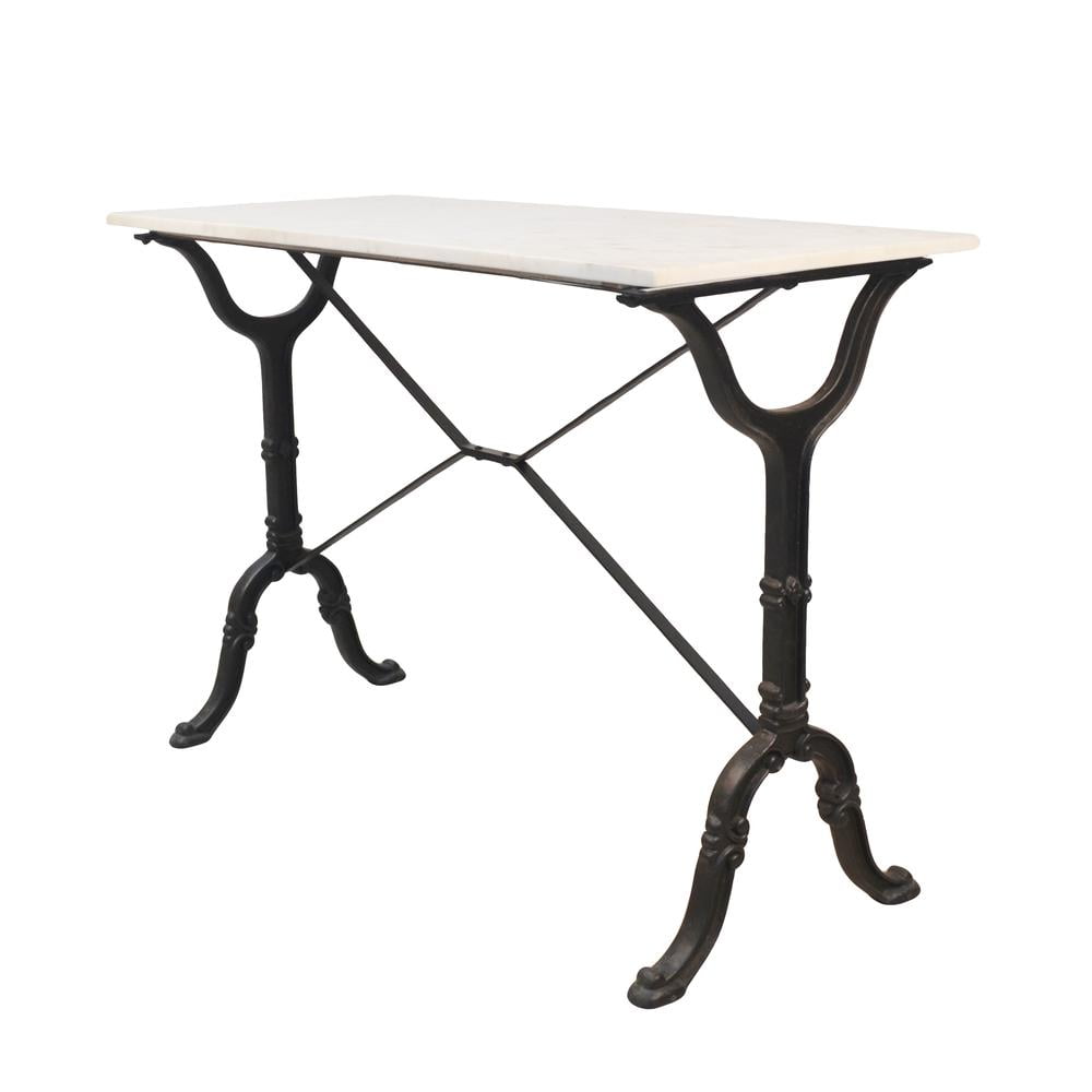Vera Traditional Black Metal Console Table with White Marble Top