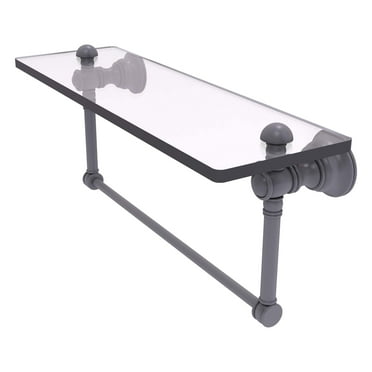 Carolina Collection 16-in Glass Shelf with Integrated Towel Bar in Matte Gray