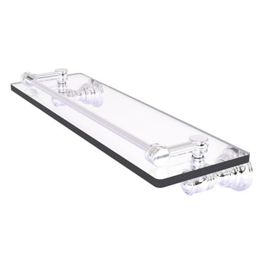 Carolina Collection Glass Shelf with Gallery Rail - Polished Chrome / 16 Inch