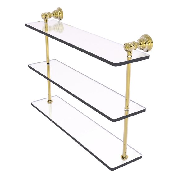 Carolina Collection Triple Glass Shelf - Unlacquered Brass / 22 Inch