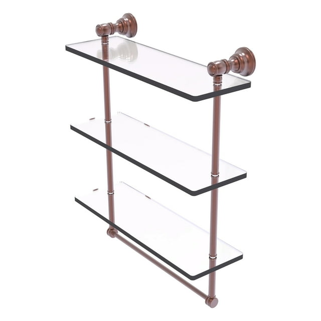 Carolina Collection Triple Glass Shelf with Towel Bar - Antique Copper / 16 Inch
