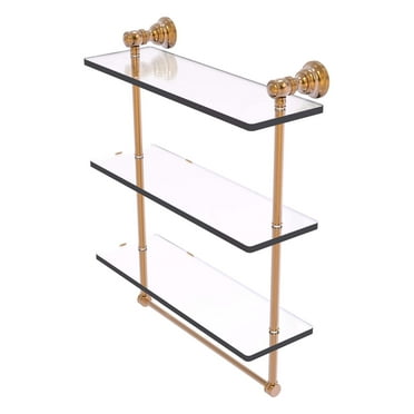 Carolina Collection Triple Glass Shelf with Towel Bar - Brushed Bronze / 16 Inch