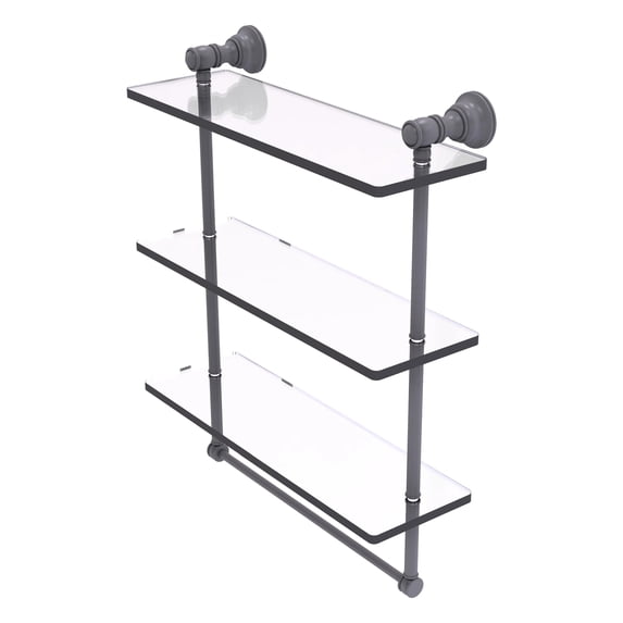 Carolina Collection Triple Glass Shelf with Towel Bar - Matte Gray / 16 Inch