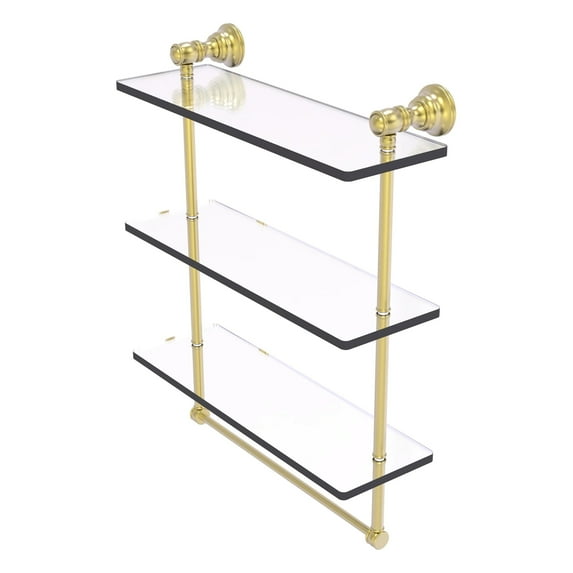 Carolina Collection Triple Glass Shelf with Towel Bar - Satin Brass / 16 Inch