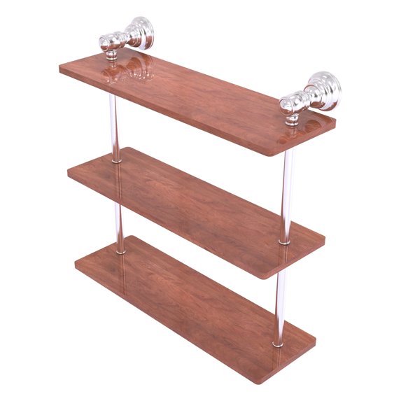 Carolina Collection Triple Wood Shelf - Satin Chrome / 16 Inch